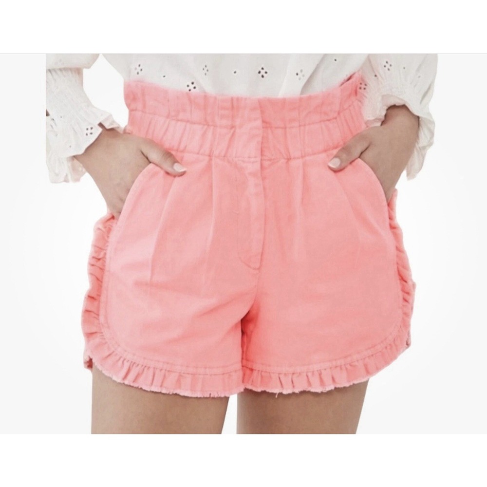 Sea New York Neon Pink Acid Wash Raw Edge Ruffle Denim Shorts Size 0